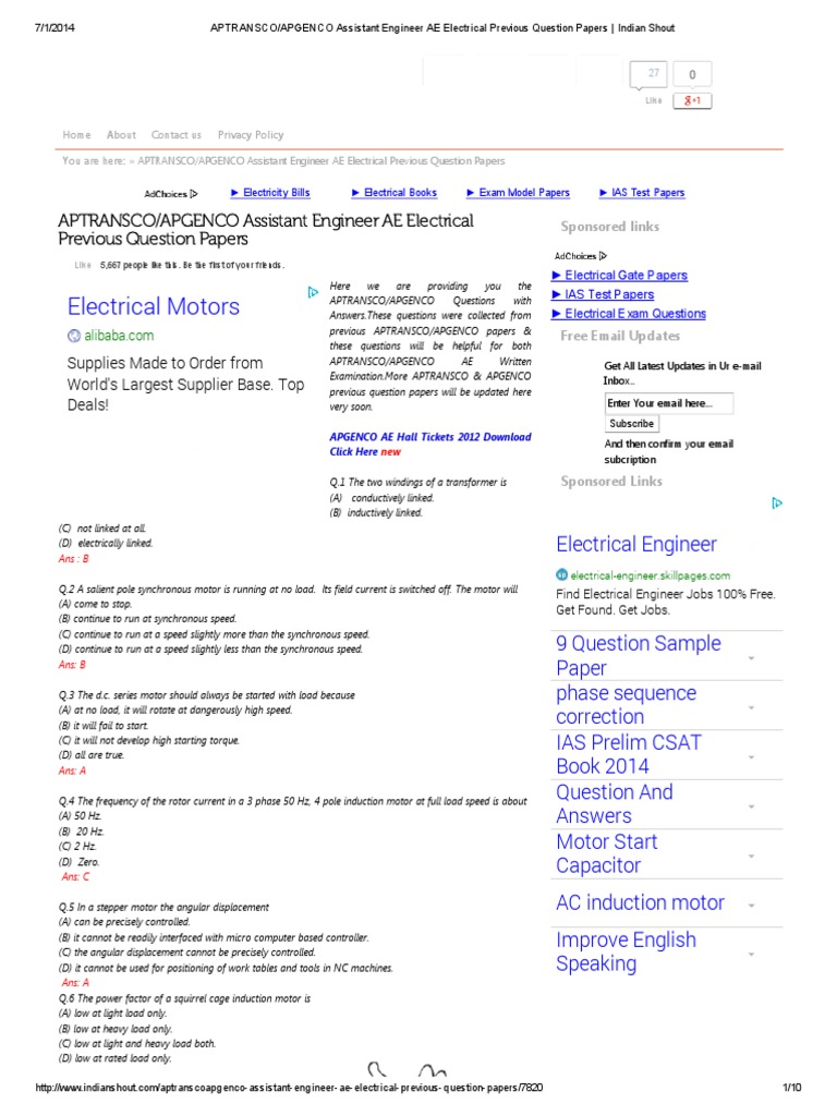 apgenco previous papers electrical engineering